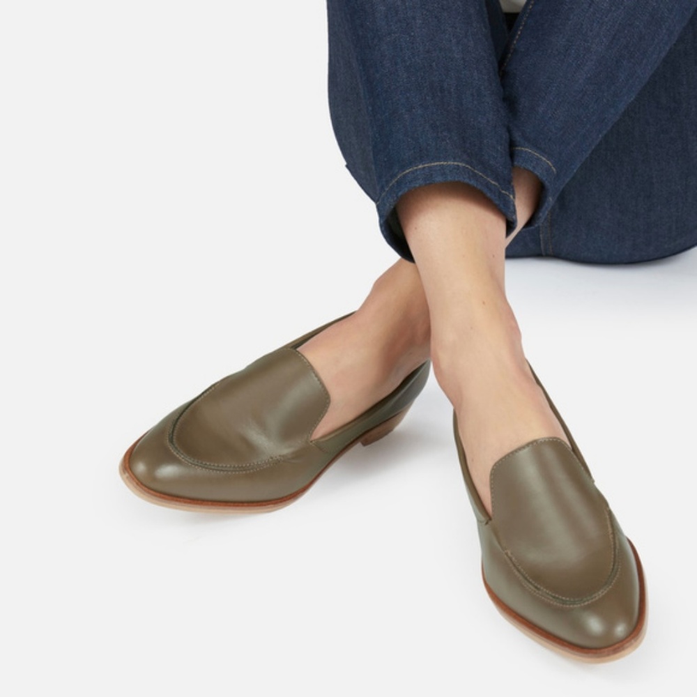 Everlane Olive Green Leather Loafers